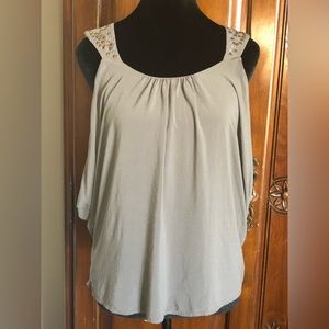 Ella Moss Top w/built-in tank, Gray Sz.M, Embellished Bodice